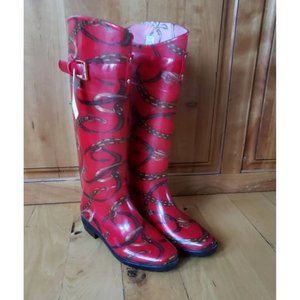 New w/Tags Ralph Lauren Rossalyn II Women's Rain Boots Red Size 7  Red and Gold